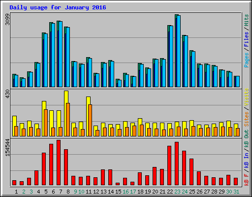 Daily usage for January 2016